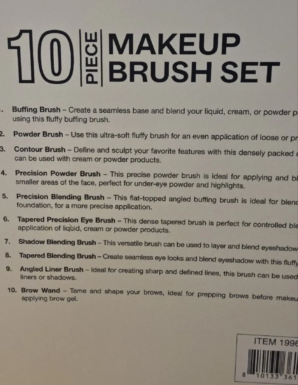 XI Collective 10-Piece Makeup Brush Set - Black & White Bristles